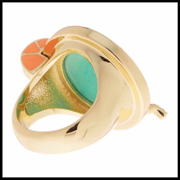 GENUINE CRYSTAL TURQUOISE STONE JEWEL PAVE BOHO STATEMENT RING A2C - Picture 7 of 8